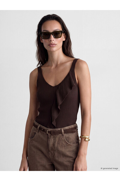 LC Waikiki Lcw Everyday Brown V-Neck Women's Knitwear Undershirt