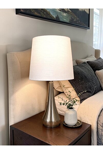 sahal aloula Table Lamp with Silver Base - White Shade - Height 58 cm + Anti-...