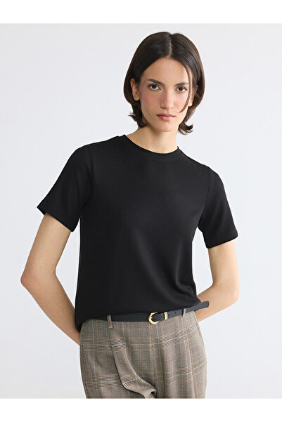 LC Waikiki Black Crew Neck Stone Women's T-Shirt
