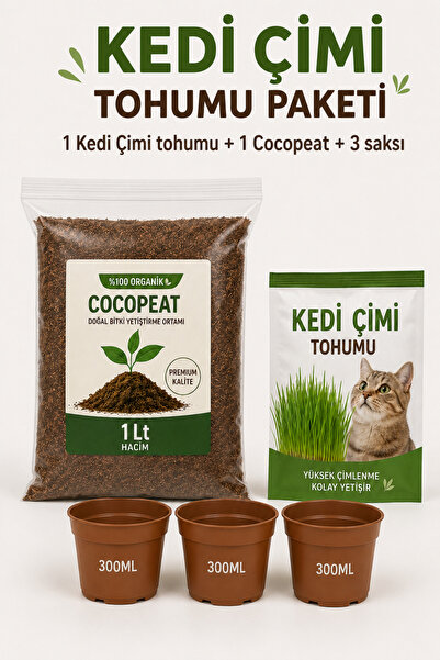 Arkhelais Kedi Çimi Tohumu - Kedi Çimi Yetiştirme Kiti - 1 Lt Cocopeat + 3 Ad...