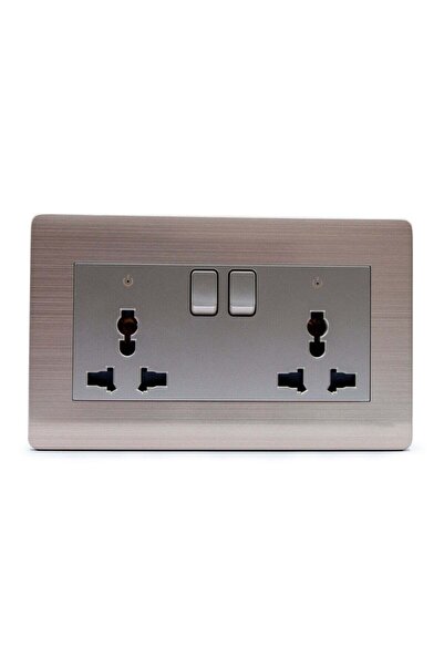 Duravel Dual Universal Wall Socket with Switches, Brushed Metal, 2-Gang Elect...