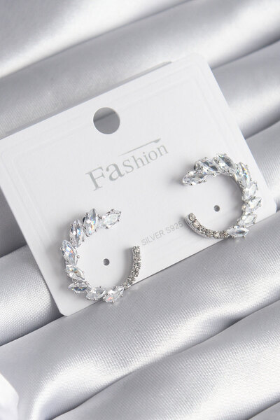 OGHAMAY Brass Silver Color Zircon Stone Women's Earrings