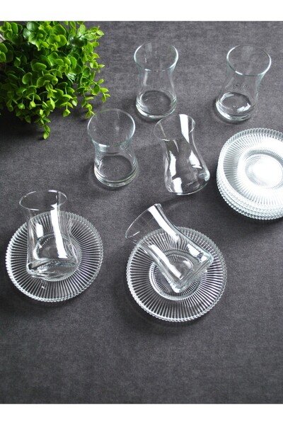 Qualitev 6-Person Glass Tea Set with Tea Cups and Tea Plates - Vargas
