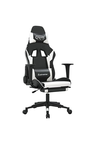 vidaxl Scaun de gaming cu suport picioare, negru/alb, piele ecologică