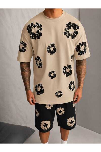 LOTS MODA Trendy Floral Patterned Unisex Oversize Two-Piece Set