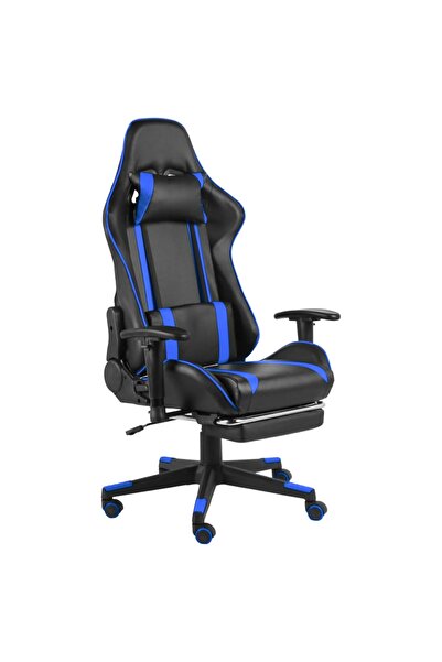 vidaxl Scaun de jocuri pivotant cu suport de picioare, albastru, PVC