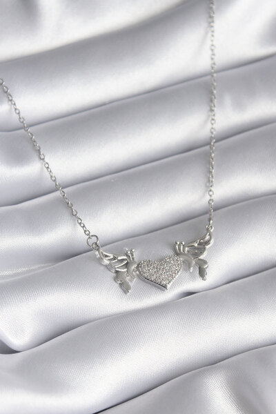 OGHAMAY 316L Steel Silver Color Zircon Stone Wing Heart Model Women's Necklace