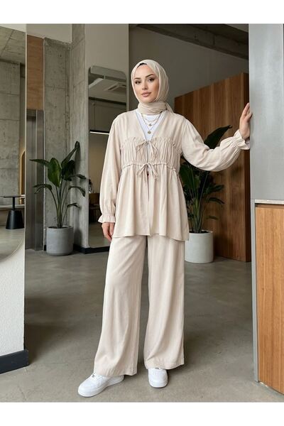 Generic Brand Drawstring Trousers Suit - Stone
