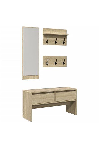 vidaxl Set mobilier pentru hol, 4 piese, stejar sonoma, lemn prelucrat