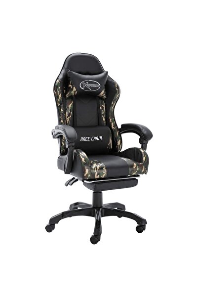 vidaxl Scaun de jocuri cu taburet, negru și camuflaj, piele ecologică