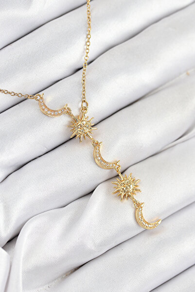 OGHAMAY 316L Steel Zircon Stone Sun and Moon Model Gold Color Women's Necklace