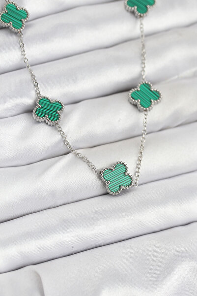 OGHAMAY 316L Steel Chain Silver Color Green Clover Women Necklace