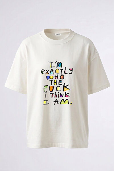 Anetos Tricou oversize alb din bumbac, cu design colorat, scris de mână și im...