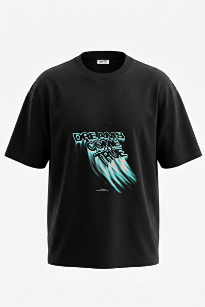 Anetos Tricou oversize negru din bumbac cu imprimeu pe spate Dreams Come True...