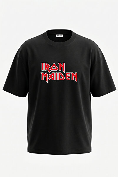 Anetos Tricou oversize negru din bumbac cu imprimeu pe spate Iron Maiden Design