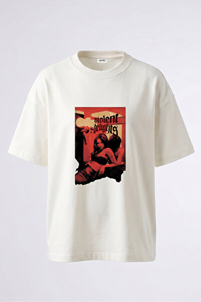 Anetos Violent Delights Design cu imprimeu pe spate, tricou supradimensionat ...