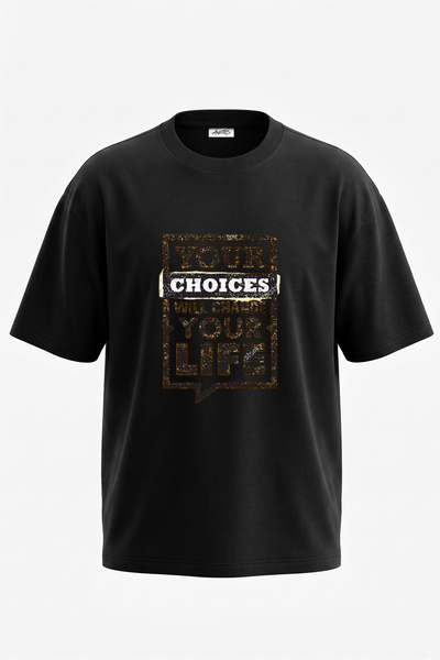 Anetos Tricou oversize negru din bumbac cu imprimeu pe spate, cu design motiv...