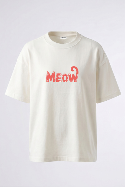 Anetos Μπλουζάκι Cat Meow Design με στάμπα στην πλάτη, βαμβακερό λευκό oversize