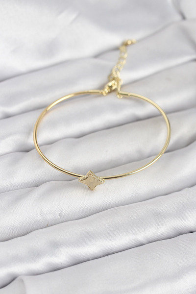 OGHAMAY Gold Color Brass Four-Leaf Clover Model Women's Bracelet