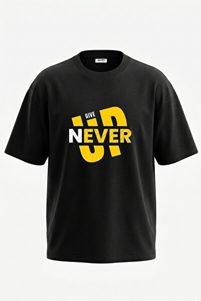 Anetos Tricou oversize negru din bumbac cu imprimeu pe spate Never Give Up De...