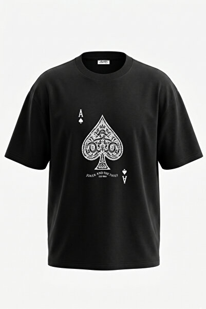 Anetos Tricou oversize negru din bumbac cu imprimeu pe spate Ace of Spades De...