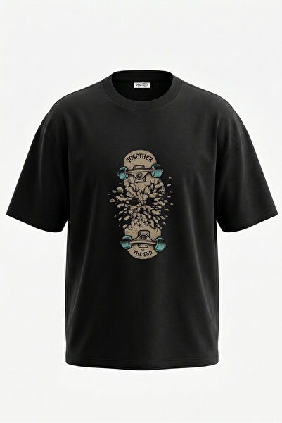 Anetos Tricou oversize negru din bumbac cu imprimeu pe spate cu design Skateb...