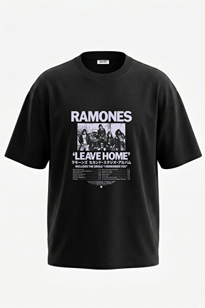 Anetos Tricou oversize negru din bumbac cu imprimeu pe spate Ramones Band Design