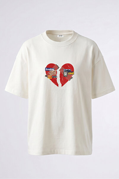 Anetos Tricou oversize alb din bumbac cu imprimeu pe spate Broken Heart Colla...