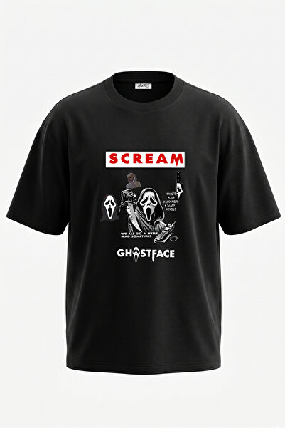 Anetos Tricou oversize negru din bumbac cu imprimeu pe spate Scream Ghostface...