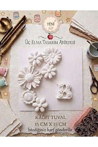 tasarımhikayecisi 3 ELMA TASARIM/ÇİÇEK VE HARF KART TUVAL 15cm*15cm TAŞ BOYAM...