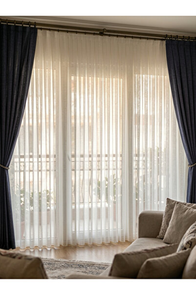 Perle Şeffaf Bambu Tül Perde 1'e 3 Sık Pile Ferah Görünüm Soft Linen Dokulu