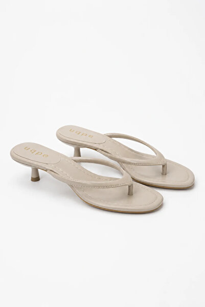 uqpe Nora Short Flip-Flop Women's Slippers with Hazelnut Heels - Ecru