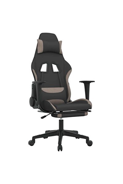 vidaxl Scaun de gaming cu taburet, negru și gri taupe, textil