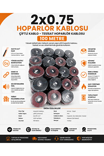 KUZEY AKSESUAR 2x0.75 KABLO Hoparlör kablosu Çiftli Kablo Elektrik Tesisat ka...