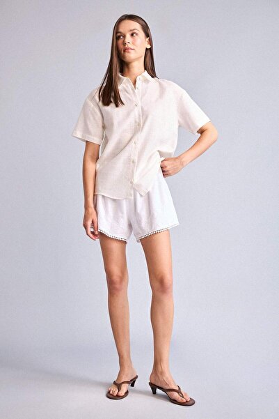 DeFacto Normal Waist Lace Trim Flared Cotton White Shorts H0178Ax26Sp