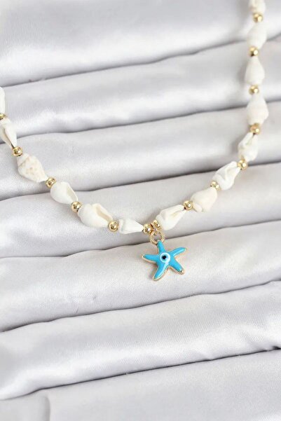 Generic Brand Natural Sea Shell Stringed Blue Star Model Necklace Tj-Bko11108