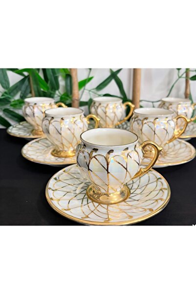 BY.RAYKA PORSELEN El Dekor Maya Mi Porcelain Hand-Painted 6-Piece Cup Set