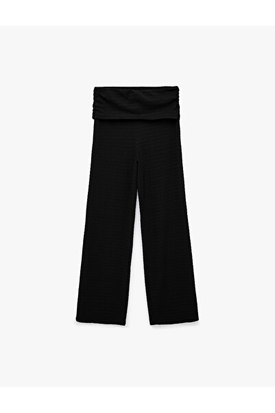 Koton Bürümcük Fabric Textured Straight Wide-Legged Trousers with Waist Fold ...