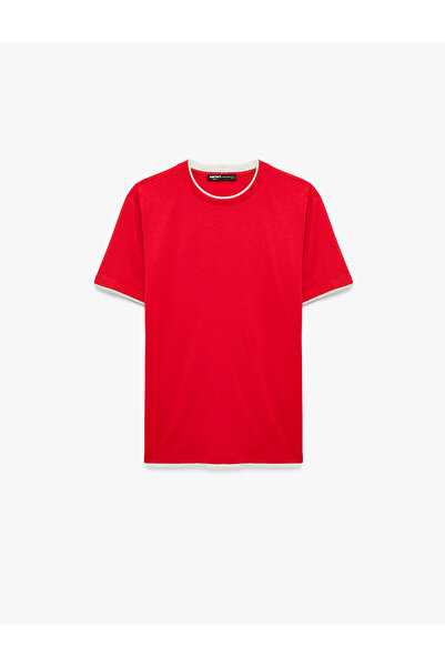Koton Regular Fit Short Sleeve Cotton Color Contrast Crew Neck T-Shirt