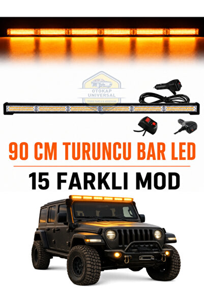 KAPOTO Turuncu 90 Cm Tepe Çakar Led Bar 12v 24v 15 Modlu Sarı Sarı İkaz Lamba...