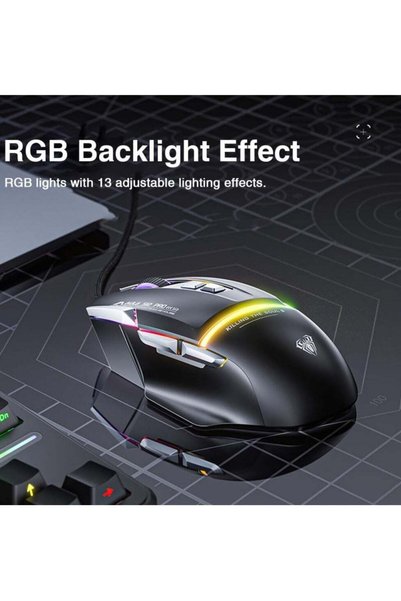 Aula S12Pro Wired Esports Gaming Mouse – RGB Backlight, Macro Programming, Adjustable 1200–12800 DPI, Optical USB Mouse for PC (White)
