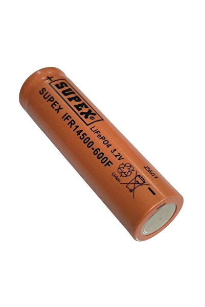 Supex IFR14500-600F 3.2V 600mAh LiFePO4 Düz Kafa (Başsız) Pil