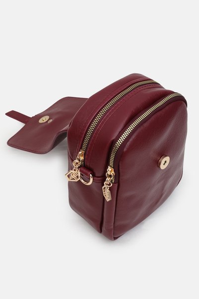 Maslan Bags Women's Burgundy Covered 2-Compartment Zippered Crossbody and Shoulder Bag 22X16 cm