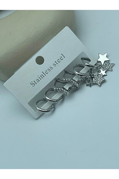 BİJU YILMAZ 26Clk123 - Silver Zircon Stone Star Earring Set