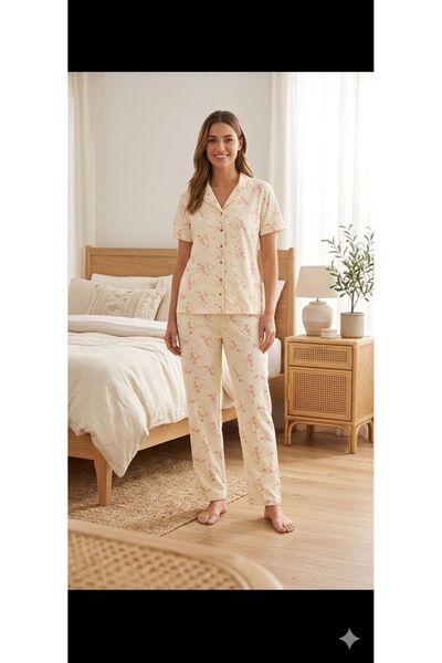 fameshomewear Summer Short Sleeve Heart Black Buttoned Pajama Set