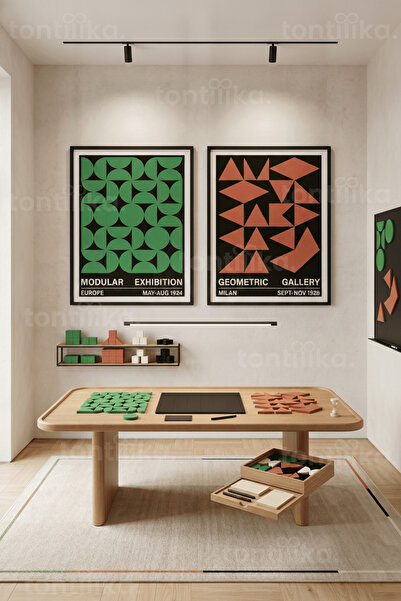 Tontilika Set de masă modular geometric din 2 piese cu cadru din lemn