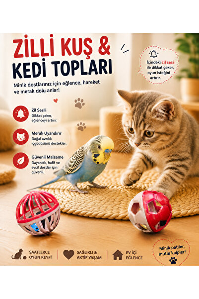 MEDUSA 2 adet zilli kuş ve kedi topu