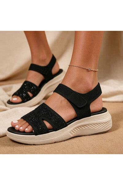 Tmall Sandale de damă, cu platformă, din piele, SA139, negre