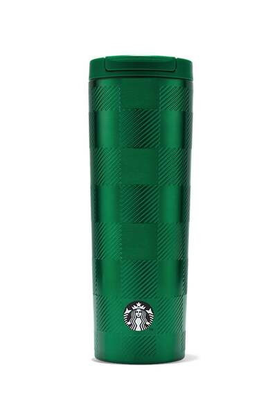 Starbucks ®   Plaid Design Stainless Steel Thermos - Dark Green - 473 ml -