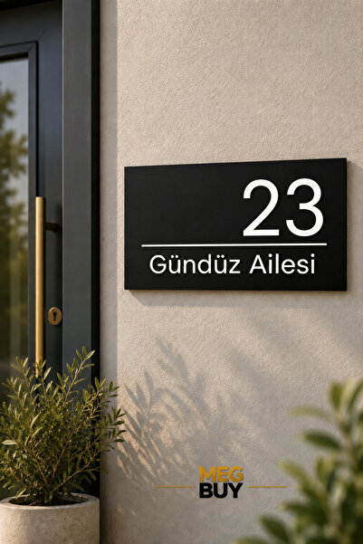MEGBUY Kişiye Özel Kapı Numarası ve Soyisimlik Tabela – Modern Siyah Beyaz Ka...
